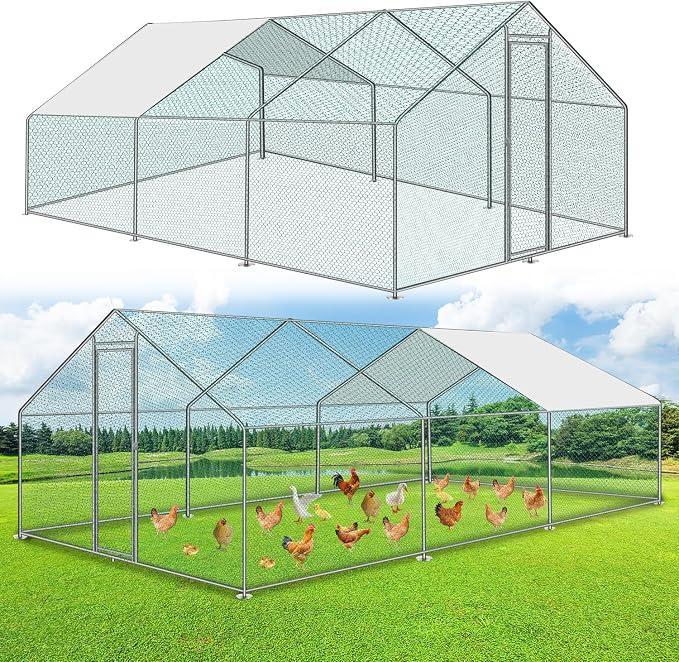 3x6x2m Hühnerstall Freilaufgehege mit Schloss und Tür, Tiergehege Metall 18 m² Hühnerhaus Freigehege Outdoor Geflügelstall, für Hühnerkäfig Kleintiere