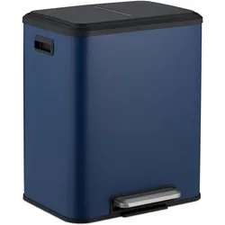 Relaxdays Mülleimer mit 2 Fächern 2 x 15 Liter, Abfalleimer, Weiss, Blau, Schwarz, Silber