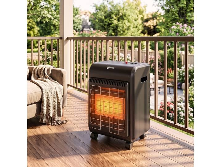 Outsunny Chauffage Gaz Intérieur 4,2kW 3 Niveaux Sécurité Noir