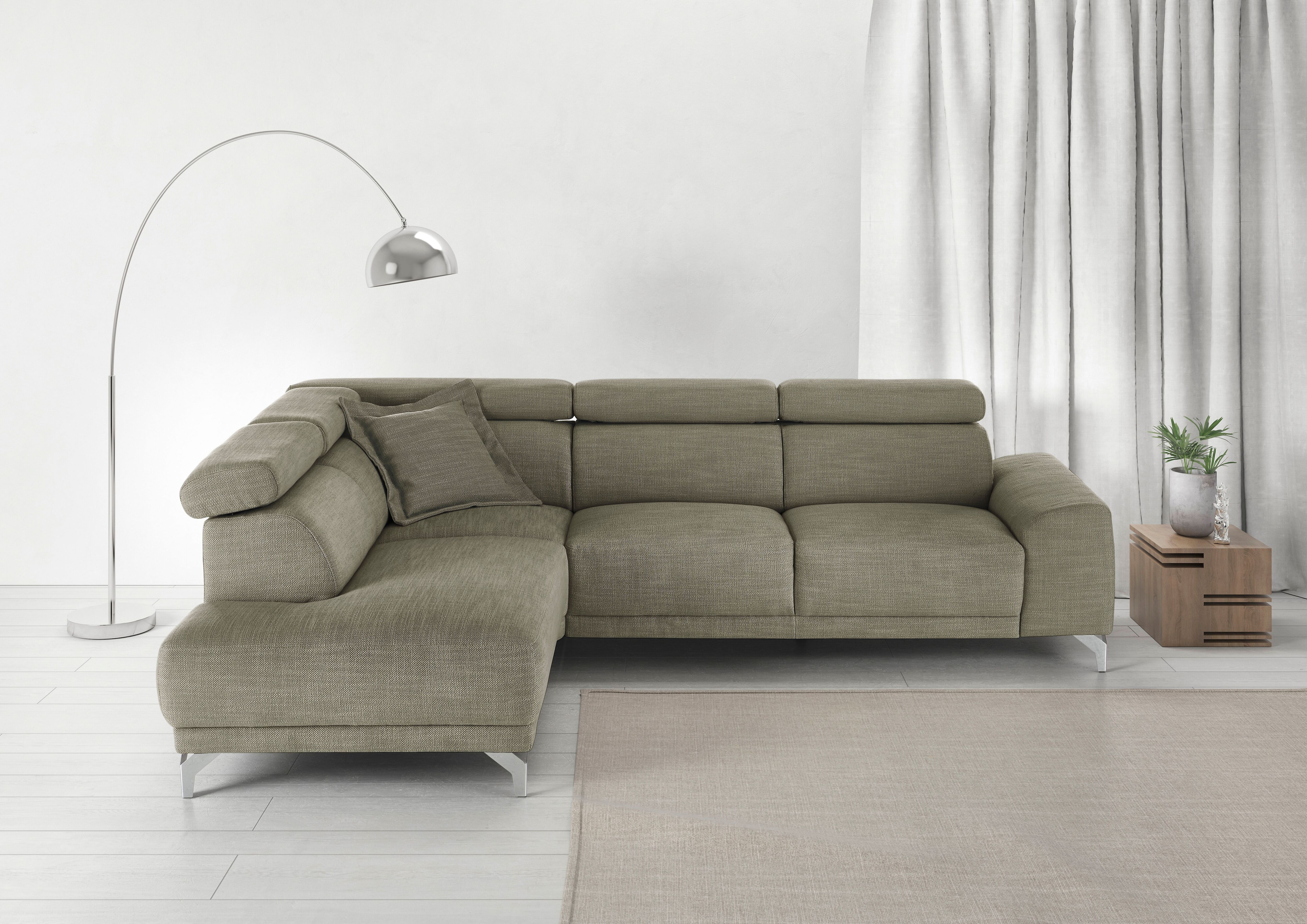 Ecksofa 3C CANDY "Greve Sofa immer mit manuelle Kopfteilverstellungen, modern, elegant", grau (anthrazit), B:249cm H:79cm T:209cm, 100% Leder, Sofas, Ecksofa, wahlweise motorischer Sitzvorzug, bequem und zeitlos, L-Form anthrazit B/H/T: 249cm x 79cm x 209