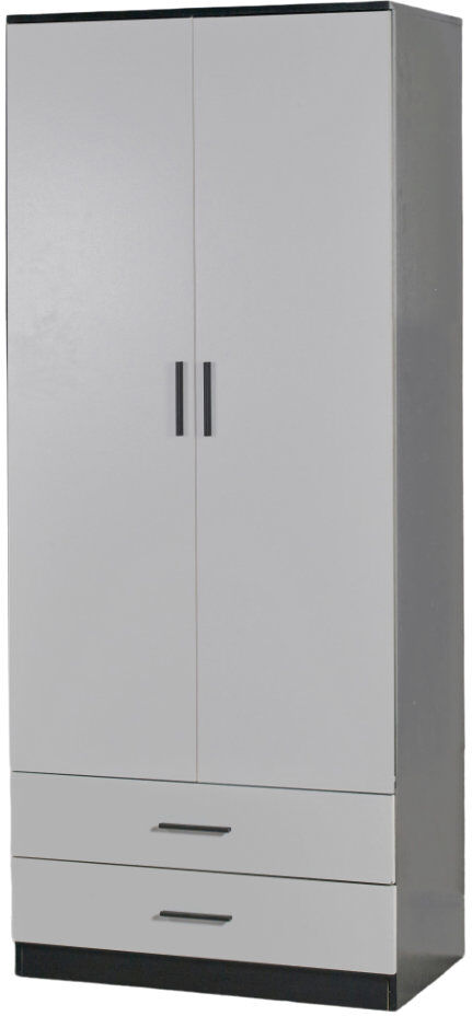 Ebern Designs Gianpietro 2 Door Wardrobe Black Carcass/Grey Drawer 180cm H X 75cm W X 46cm D