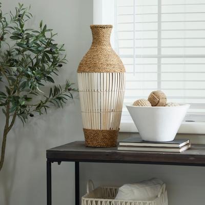 ARCILLA ELEMENTAL Brown Seagrass Handmade Wrapped Tall Floor Vase with Open Framed Cream Bamboo Center