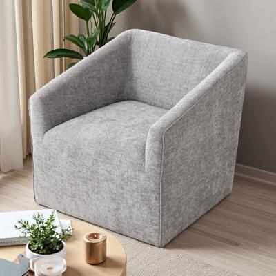 ZWYO HOSIMU Chenille Barrel Swivel Accent Chair with Metal Base, Plush Cushion & Armrests for Living Room