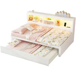 STILVORA Schlafsofa 90x200 mit LED-Beleuchtung, ausziehbares Daybett mit Stauraum, USB und Steckdosen, platzsparend, MDF/Spanplatte, Weiß