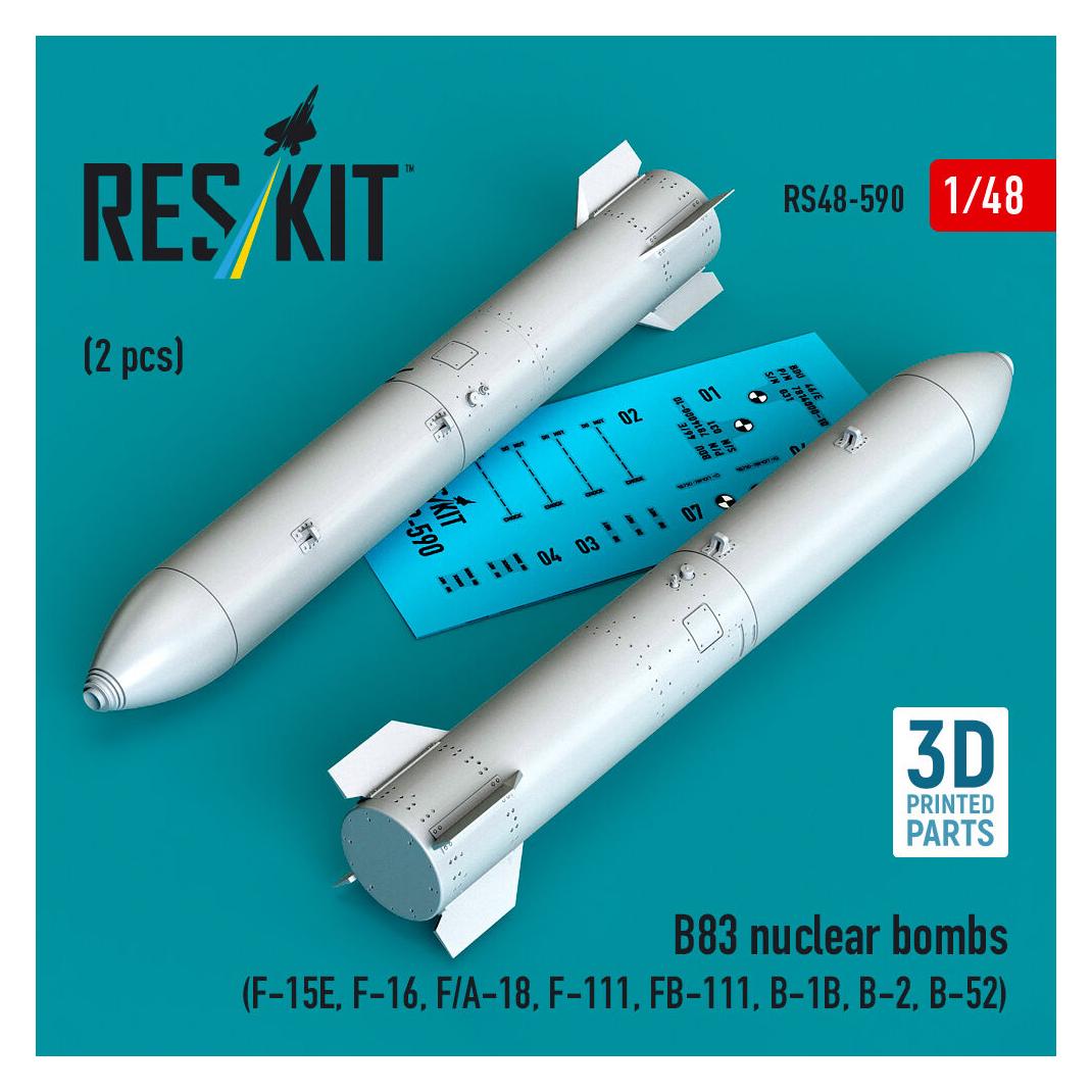 ResKit B83 nuclear bombs (2 pcs) (F-15E, F-16, F/A-18, F-111, FB-111, B-1B, B-2, B-52) (3D Printed) (RS48-0590)