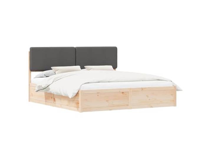 PUGYNBK Bettgestell aus Holz mit grauem Kopfteil Kiefer massiv, Leisten inklusive, Bezug waschbar, einfache Montage, ohne Lattenrost