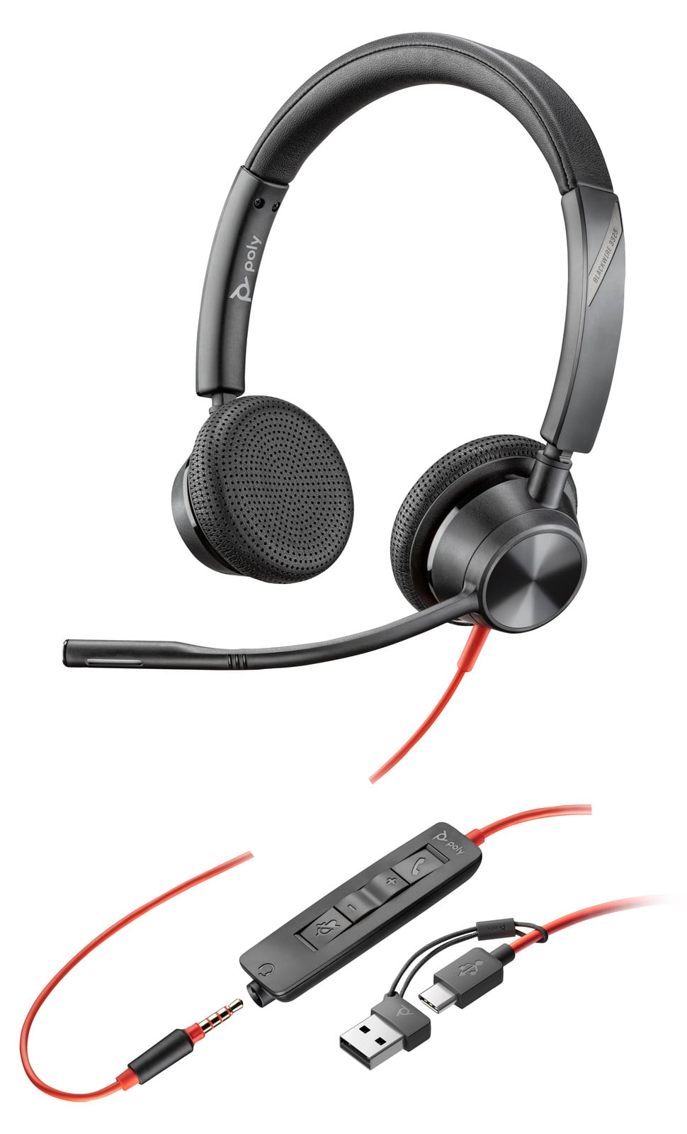 HP Poly Blackwire 3325 Over-ear Hoofdtelefoon - Bekabeld - 3,5 mm en USB-C - Zwart - UC-gecertificeerd