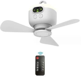 Uplift Essentials Rechargeable Ceiling Fan With Removable Blades And LED Light For Indoor And Outdoor Use white 4000mah