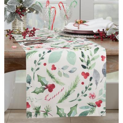 Saro Lifestyle Candy Cane Table Runner With Christmas Foliage Design