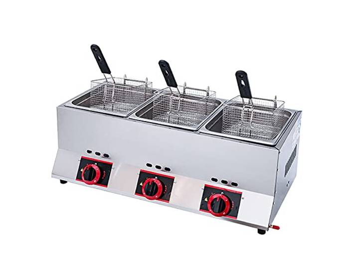 Multifunktions-Gasfritteuse, Professionelle LPG-Gasfritteuse Aus Edelstahl, 33-Liter-Fritteuse Mit Drei Tanks Und Großer Kapazität, Einstellbare Feuerkraft, Für Den Privaten Und Gewerblichen