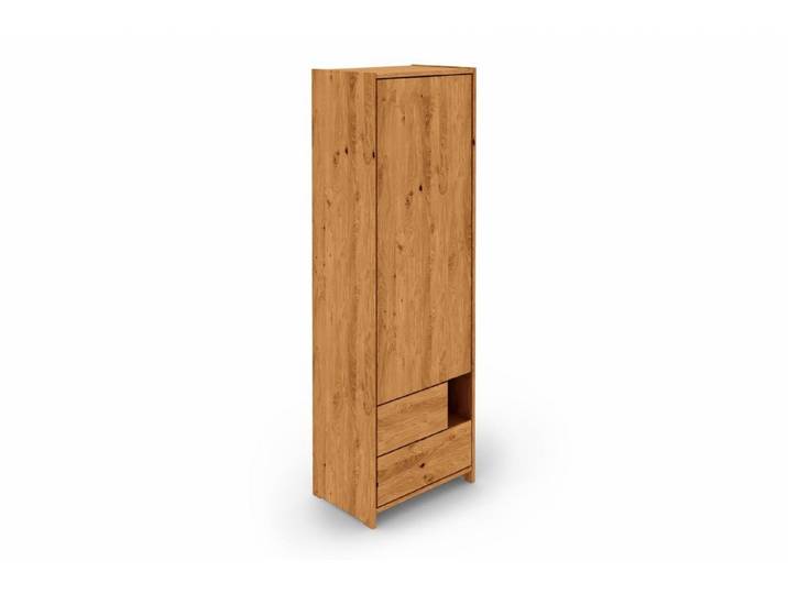 Natur24 Vitrine Vitrine Zigo Wildeiche 63x41x190 mit 2 Schubladen 1 Tür 1 Fach Glas