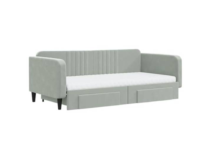 KTHLBRH Schlafsofa 2-in-1, hellgrau, 100 x 200 cm, Samt Mit 2 Schubladen, 2 Schaumstoffmatratzen, Gestell aus Holz und Metall