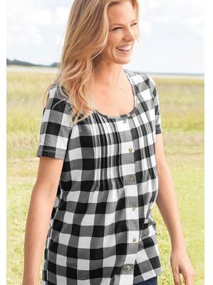 Plus Size Women's A-Line Knit Tunic by Woman Within in Black Buffalo Plaid (Size L)
