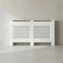 KADIMA DESIGN Moderne Heizkörperabdeckung mit Lamellenmuster, Elegante Lösung zur Verbesserung der Raumgestaltung, Weiß