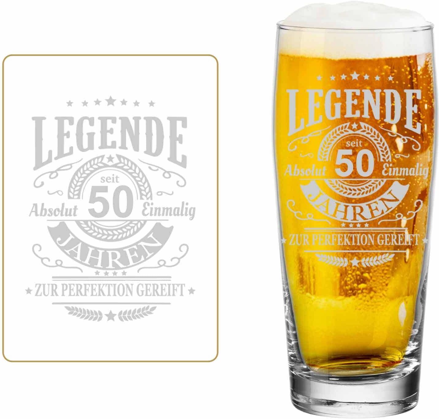 Bierglas LUXENTU "Willi Becher Bierglas mit Gravur Legende seit 50 Jahren 0,5 l transparent", bunt (transparent), 1 tlg., Glas, Trinkgefäße, Bierglas