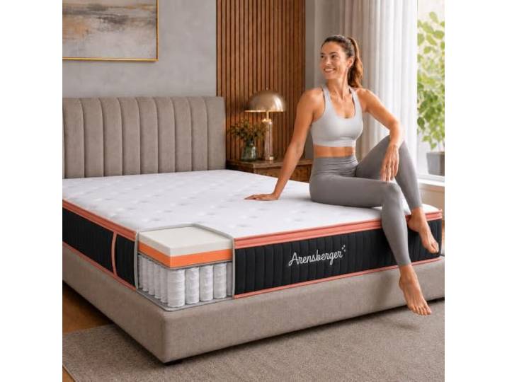Arensberger Kupfermatratze 160x200 cm 25cm hoch, H3/H4, Integ. Topper Taschenfederkernmatratze mit Kupferschaum & integriertem Topper, ergonomisch, Rollmatratze, punktelastisch & atmungsaktiv