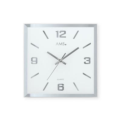 Wanduhr AMS "W9324", bunt (silberfarben, weiß), Wanduhren, B/H/L: 27cm x 27cm, Wanduhr, Quarzuhr,Glas,Wohnzimmer,Esszimmer,Küche,Arbeitszimmer,Büro, Flur