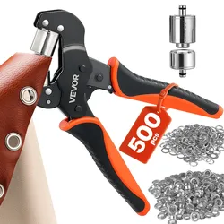 VEVOR Ösenzange Set mit 500 tlg. Ø12mm-Ösen Magnetische Ösenpresse, Ösenstanze aus Stahl mit Magnetkopf Rutschfester Griff Geeignet für Leder Planen Schuhe Bastelarbeiten & Stoff