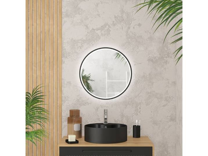 Miroir salle de bain ROND avec éclairage LED et contour noir - Diam 50cm