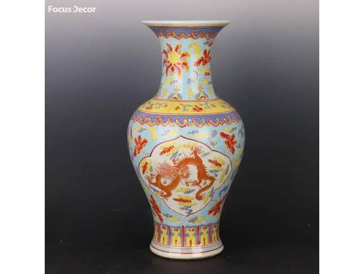Qing Qianlong Vase lumineux décor porcelaine nuage Dragon motif queue de poisson bouteille maison Style chinois ornements peint à la main
