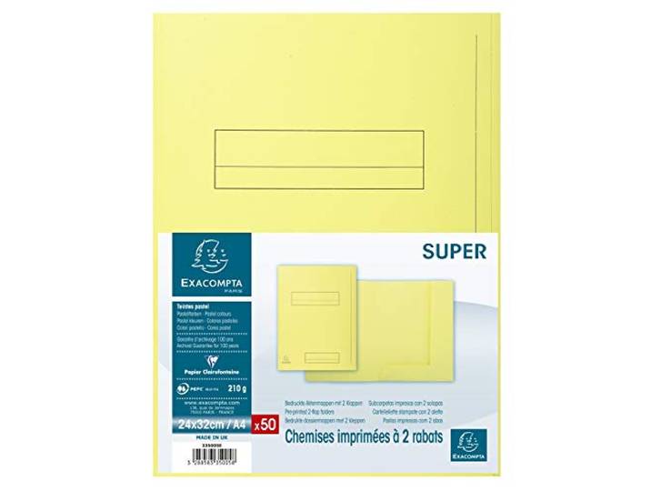 Exacompta 50 Chemises Rigides imprimées 2 rabats Super Canari