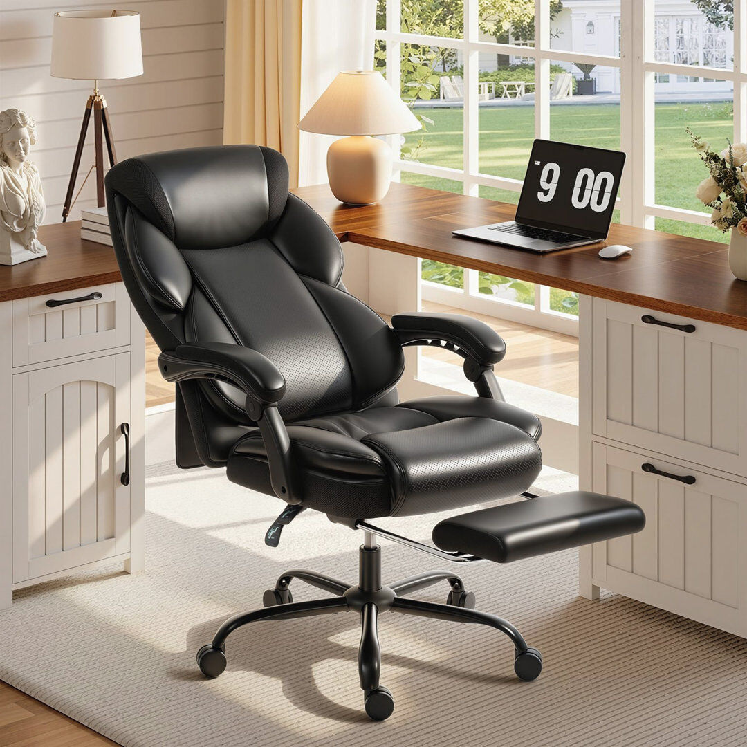 Inbox Zero HOMCOM Adjustable Office Chair with Footrest, Armrest, Casters, Black Black 78.5cm W X 67cm D