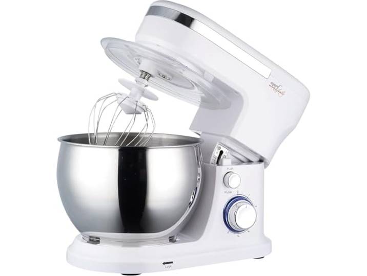 Melchioni Family Planetenmischer, MAXIMA NEW, 1000W, 5-Liter-Edelstahlschüssel, Küchenmaschine mit 6 Geschwindigkeiten und Deckel, Pulsfunktion, Schwingbesen, Knethaken, Mixer