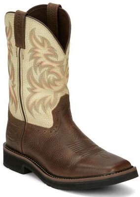 "Justin Original Workboots Driller 11"" Square Toe - Mens 7 Brown Boot E2"