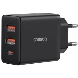 Baseus Cube, 30W, 3A, 1 x USB-C - 2 x USB-A, schwarz (30 W, 3 Ports), USB Ladegerät, Schwarz