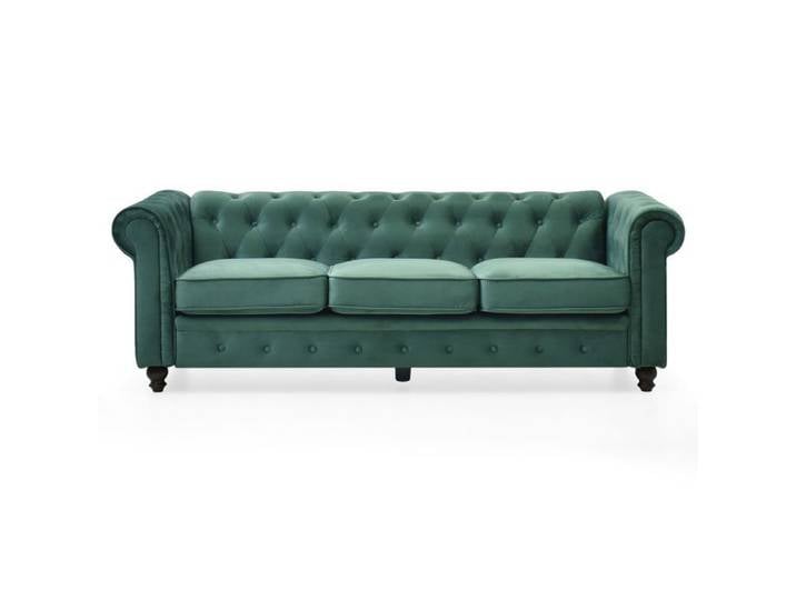 MOSAIKASA Grand canapé 3 places Chesterfield Velours Vert