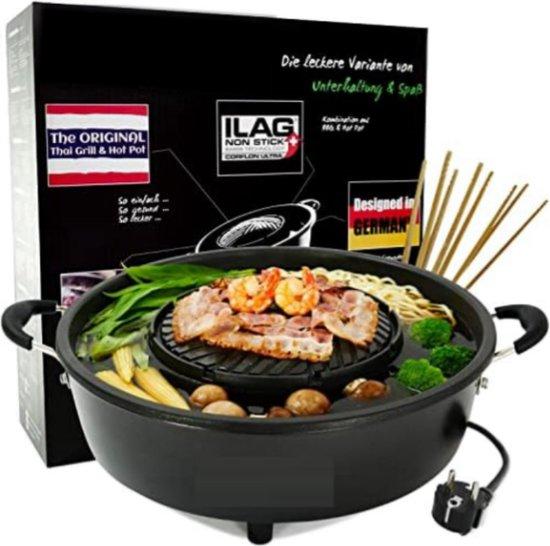 Elektrische Hotpot Pfanne mit Grillplatte und Saftrückführung für Shabu Shabu und Barbecue