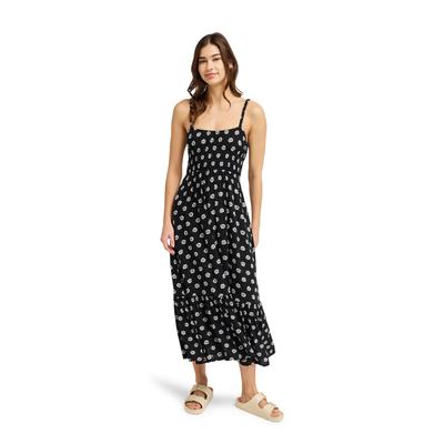 Trägerkleid ROXY "Sunrise Coastline Printed", Damen, Gr. XS, ohne Ärmel, schwarz-weiß (anthrazit hibiscus dots), Obermaterial: 100% Viskose., Kleider Trägerkleid