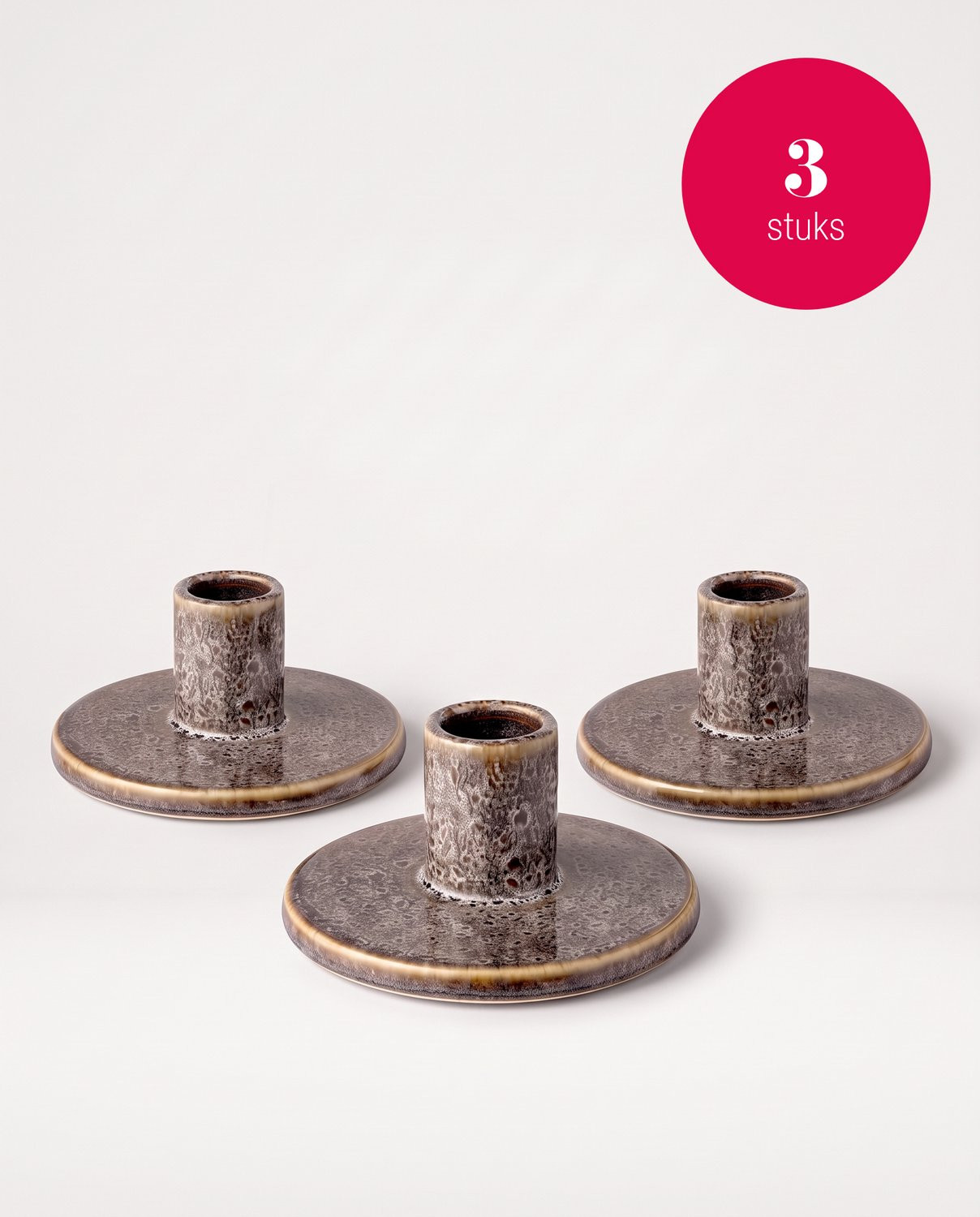 vtwonen Kandelaar Set van 3 - Keramische Kaarsenhouder - Groen - B: 12 cm, D: 5 cm