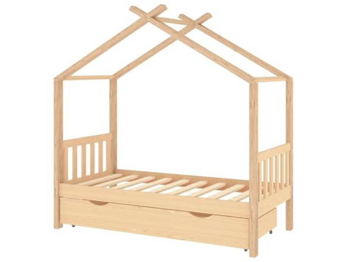 mit Schublade Massivholz Kiefer 80x160 cm Baumhaus-Stil Bettrahmen, Bettvorhänge anbringbar, Lattenrost inklusive, 2 Griffe Schublade, Rollen für Teppich und Holz