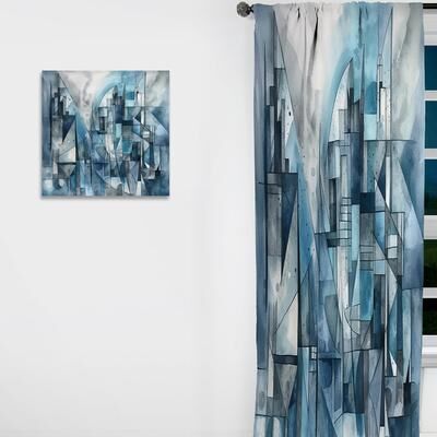 DESIGN ART "Designart ""Blue Abstracted Harmonies Of Shape III"" Abstract Geometric Curtain - Room Darkening Curtain - 1 Panel"