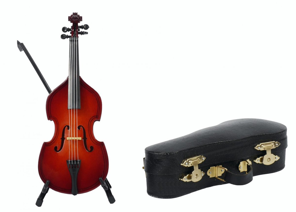Miniatuurinstrument contrabas met koffer van MusicGifts