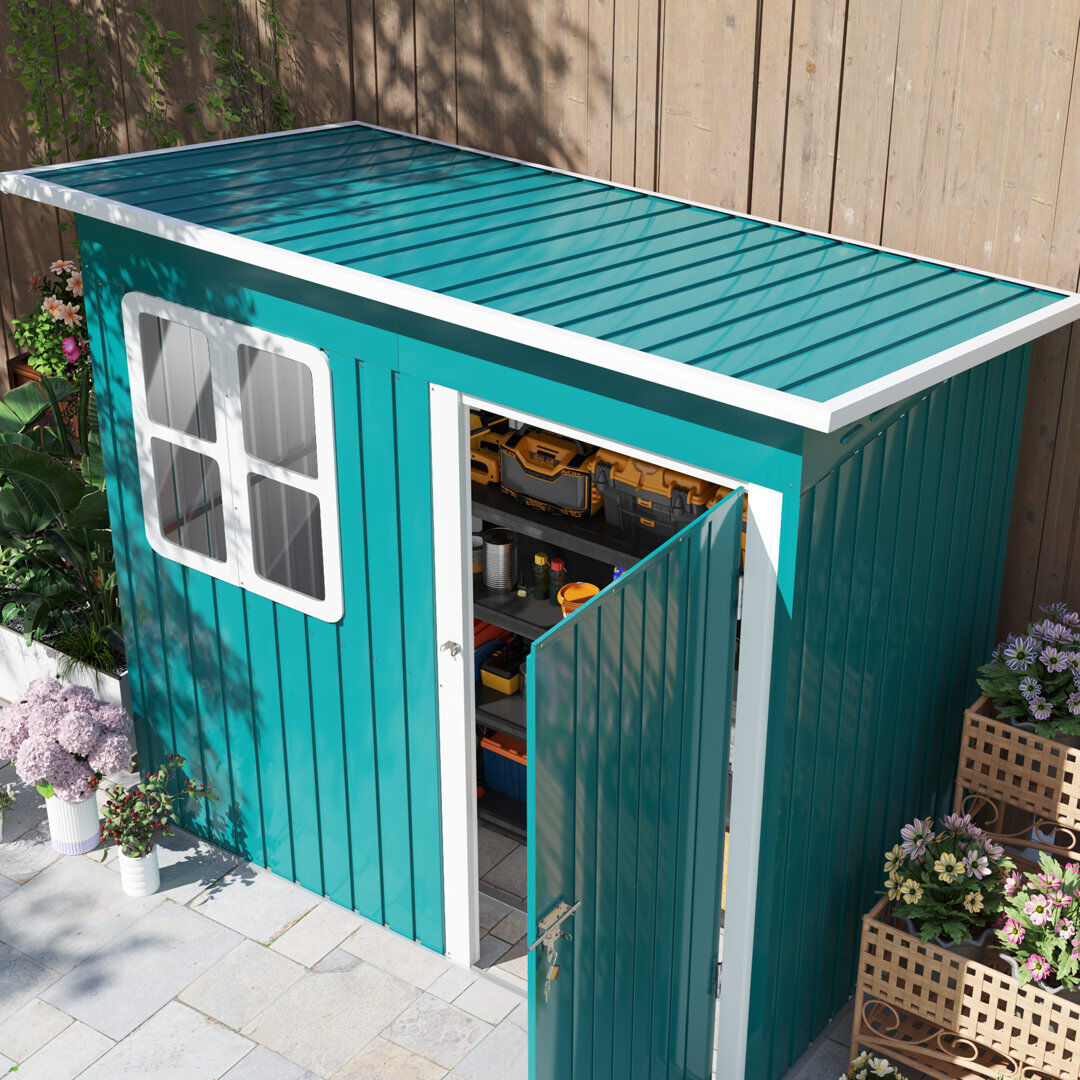 Outsunny 7 x 4ft Storage Shed, Galvanised Steel Garden Shed Green 221cm W X 133cm D X 190cm H