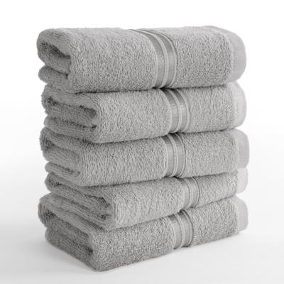 Gaestehandtuecher HAMMETEX "5er Set, 30x50 cm, weich & saugstark, 100% Baumwolle", grau (hellgrau), B:30cm L:50cm, Frottier, Frottee, Handtücher, mit Bordüre, einfarbig, Schlaufe, 100% Baumwolle Frottee
