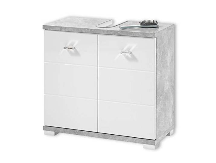 Stella Trading Badezimmer Waschbeckenunterschrank in Beton Optik, Weiß - Moderner Bad Unterschrank Badezimmerschrank mit viel Stauraum - 60 x 52 x 30 cm (B/H/T)