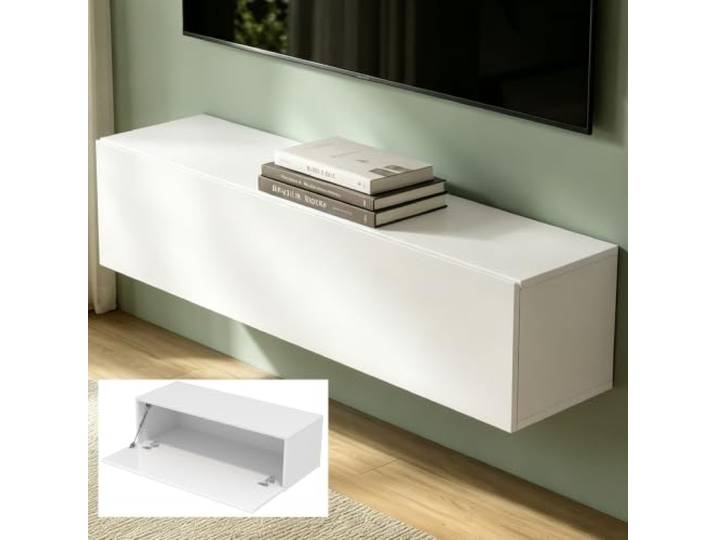 Mai & Mai Fernsehschrank Hängend TV Lowboard hängend mit Gasdruckfedern TV Schrank mit Klappen, viel Stauraum, Wandmontage in Matt Weiß, Breite: 100 cm, Fernsehschrank02
