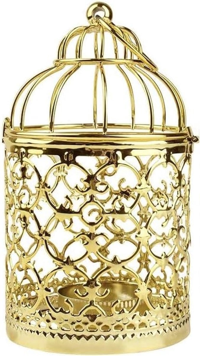 Gouden decoratieve kaarsenhouder in vogelkooi stijl voor tealights