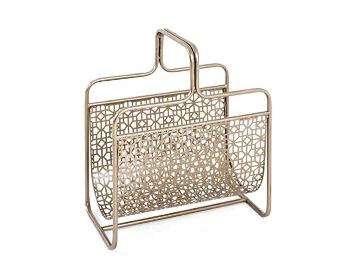 HAKU Porte-journaux en métal doré\, panier à magazines\, porte-journaux - Dimensions : L 37 x H 45 x P 22 cm\, Style : Art déco