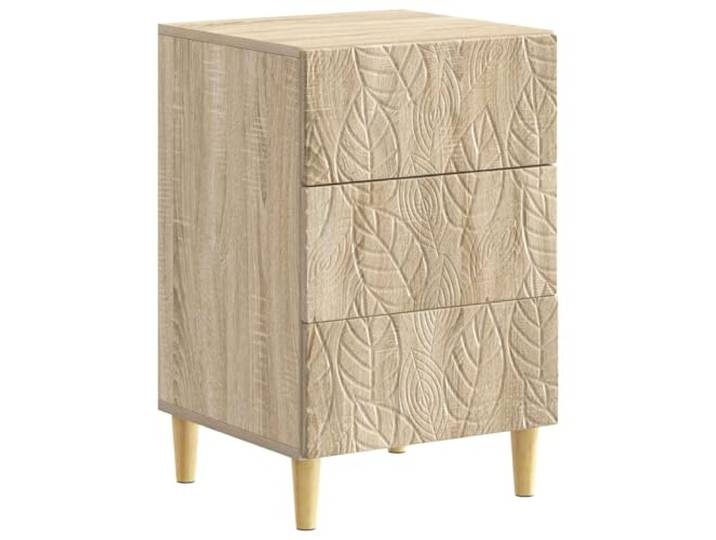 PUGYNBK Nachttisch Sonoma Eiche 43 x 39,5 x 66,5 cm Beine aus solidem Eukalyptus, Schublade mit sanftem Verschluss, robuste Verarbeitung, Mehrzweck
