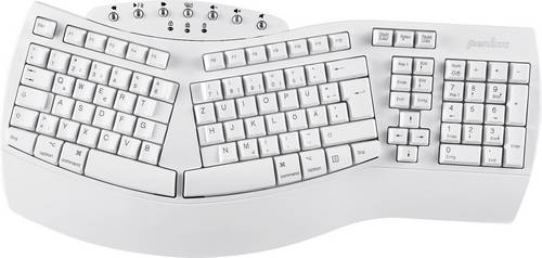 Perixx PERIBOARD-612WDE Bluetooth Tastatur Deutsch, QWERTZ Weiß Ergonomisch, Handballenauflage, Multimediatasten