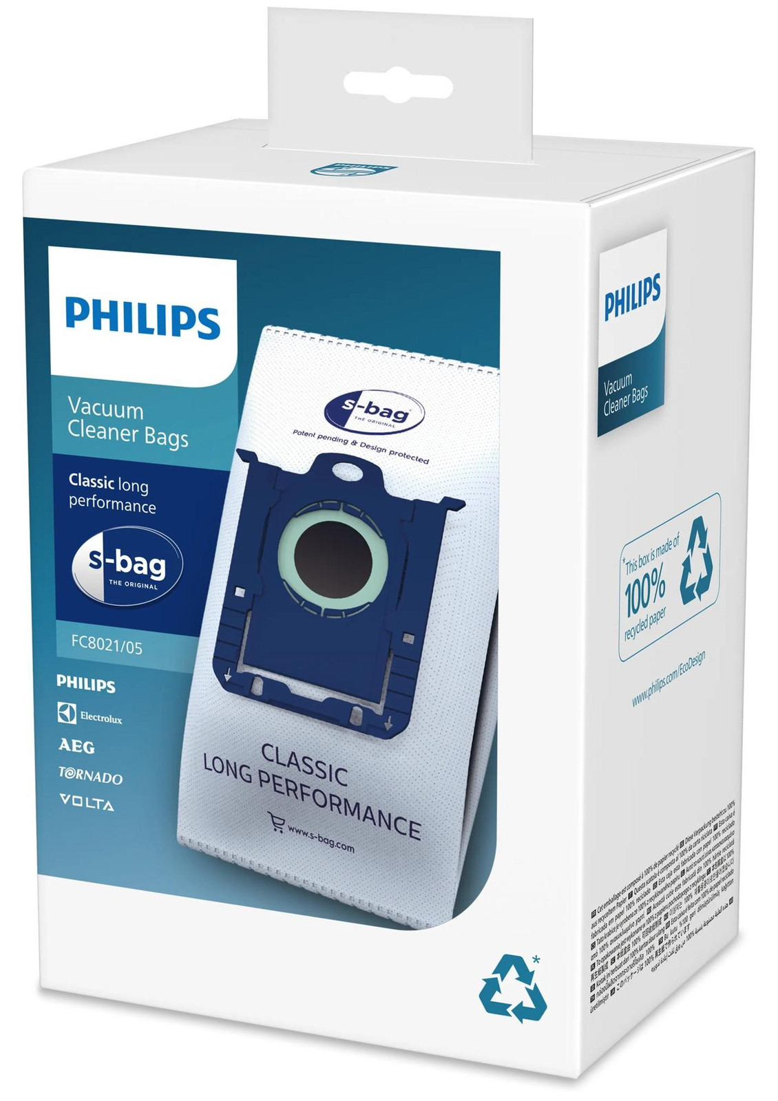 Philips Original Sbag Classic Long Performance stofzuigzakken, 16 stuks, wit