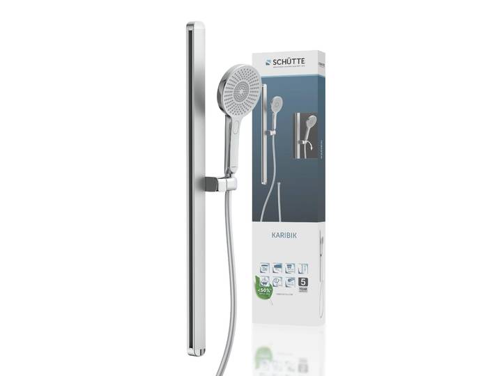 Stangenbrause-Set SCHÜTTE KARIBIK , silber (chrom), H:78,5cm T:20,6cm, ABS-Kunststoff, Aluminium, PVC, Brausegarnituren, Stangenbrause-Set, höhenverstellbar, mit Antikalk-Beschichtung, wassersparend