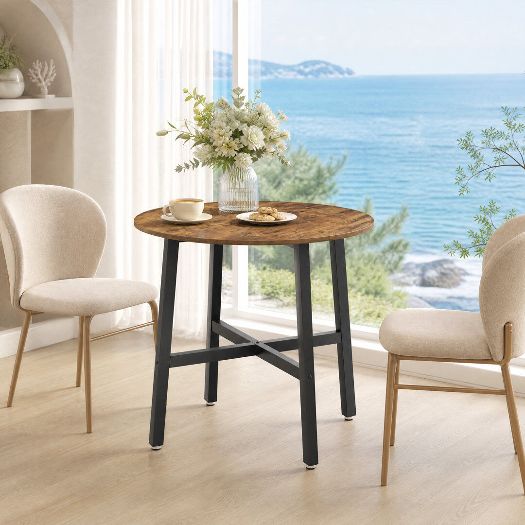 Borough Wharf Brillion Round Dining Table with Steel Base Rustic Brown