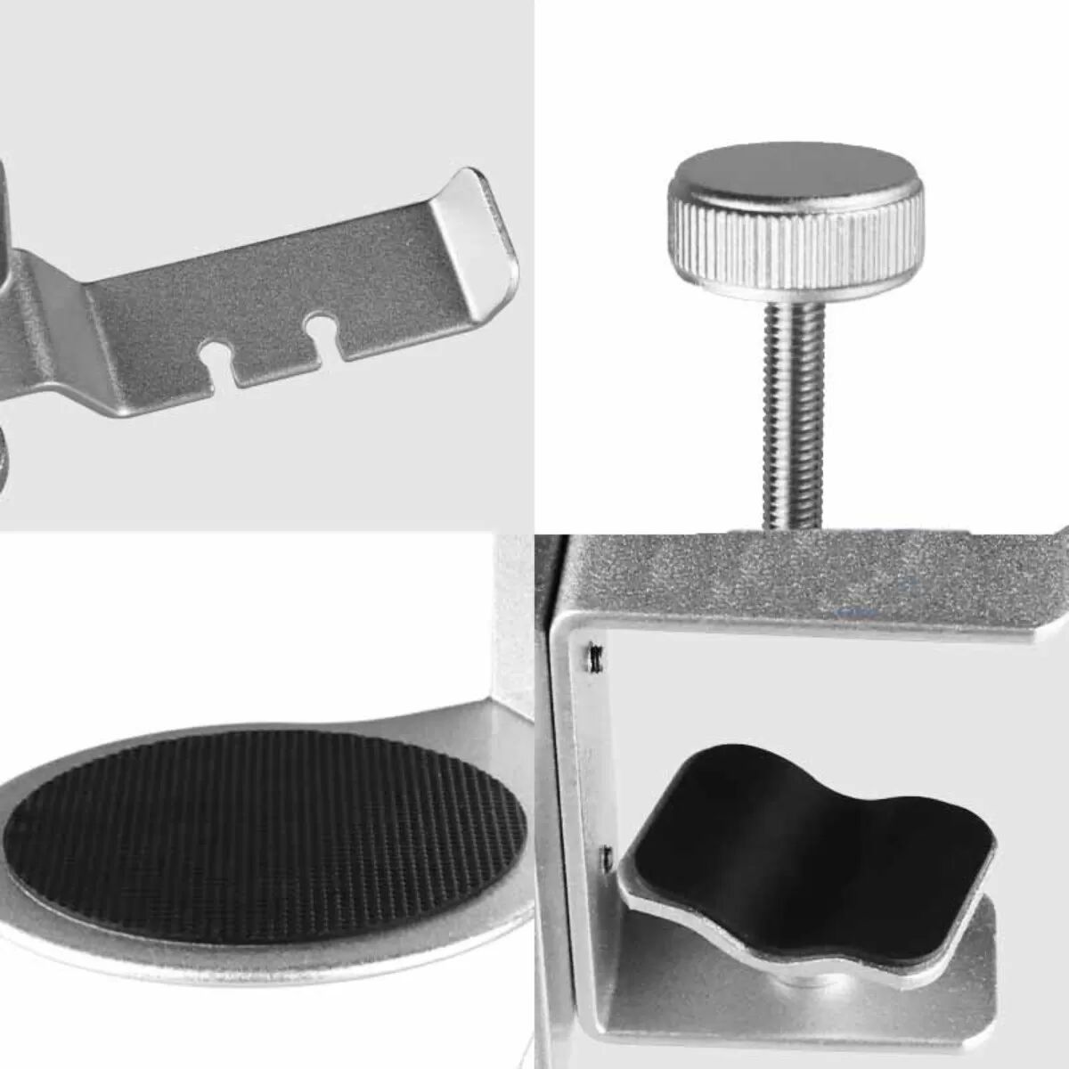 INF Silberner Aluminiumlegierungs 2-in-1 Kopfhörerhalter und Schreibtassenhalter — 360 Grad drehbarer Klemmen-Kopfhörerständer