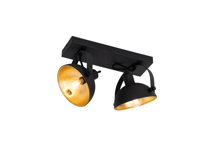 Plafonnier industriel noir avec or 2 lumières orientables -