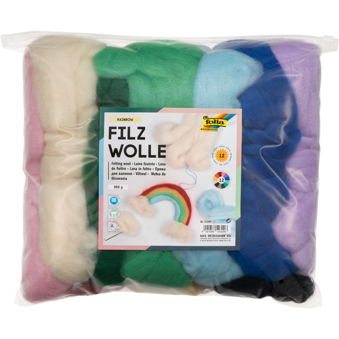 folia Bastelfilz-Set 12 Farben sortiert mehrfarbig